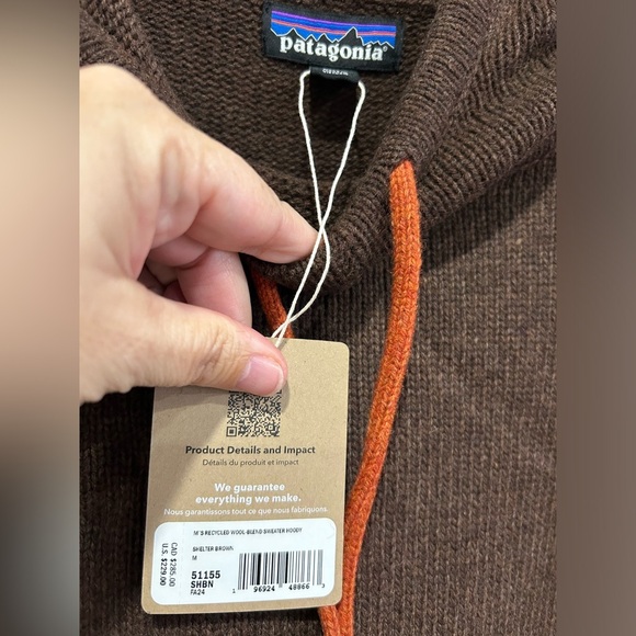 Patagonia Men's Medium Recycled Wool-Blend Sweater Hoody Hoodie Brown NWT - Picture 5 of 10